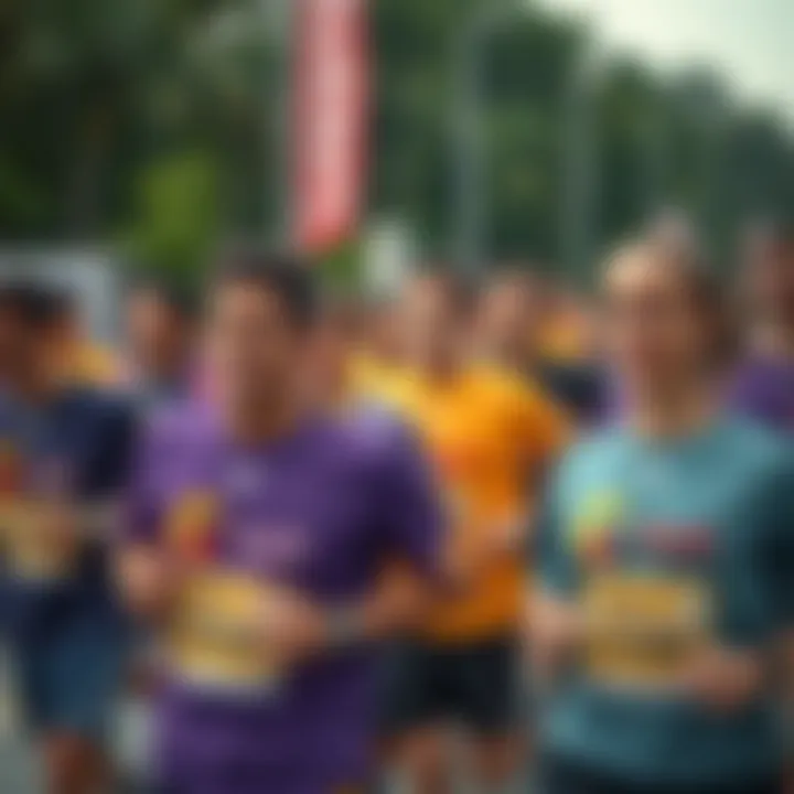 A group of runners wearing branded shirts promoting a charitable cause