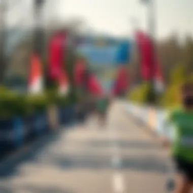 A scenic route filled with enthusiastic runners and banners highlighting social impact