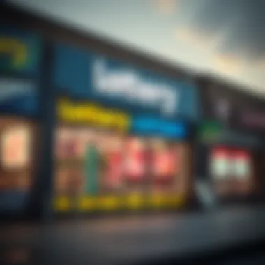 Exterior view of a local lottery retail outlet showcasing vibrant signage