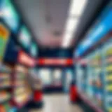 A vibrant lottery retail store showcasing various ticket options