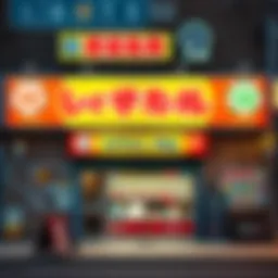 A local lottery shop showcasing its vibrant exterior and signage