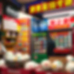 A vibrant lottery shop showcasing diverse lottery options and colorful signage