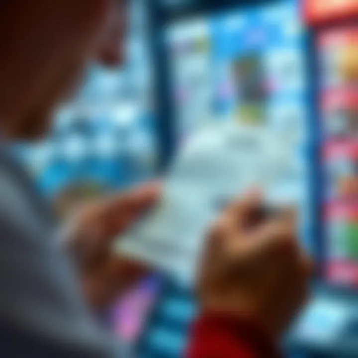 Close-up of a lottery ticket being studied carefully