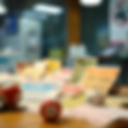 Various types of lottery tickets displayed on a table