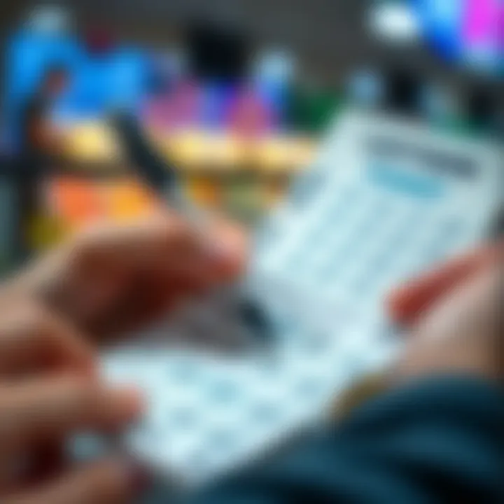 A close-up view of a lottery ticket being filled out