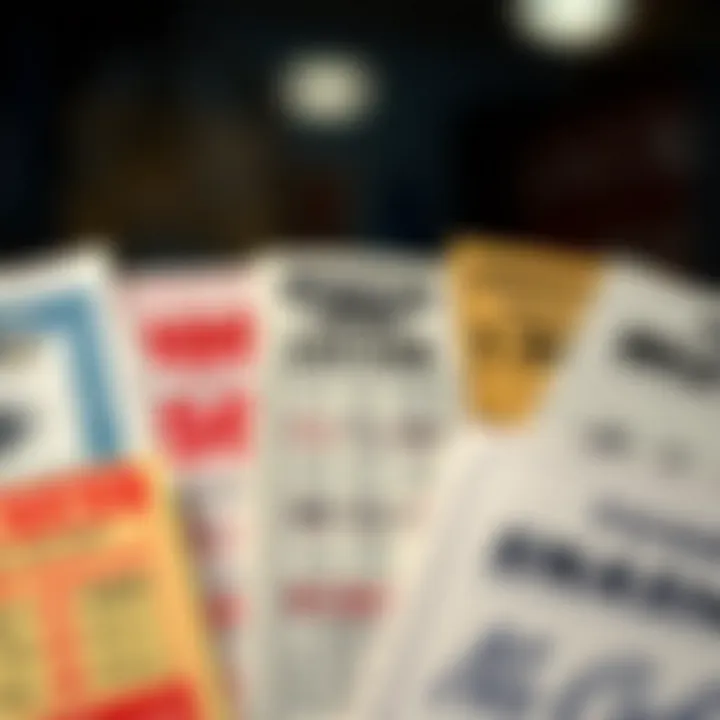 Illustration of different types of American lottery tickets