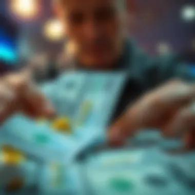 Illustration of cash and checks representing lottery winnings