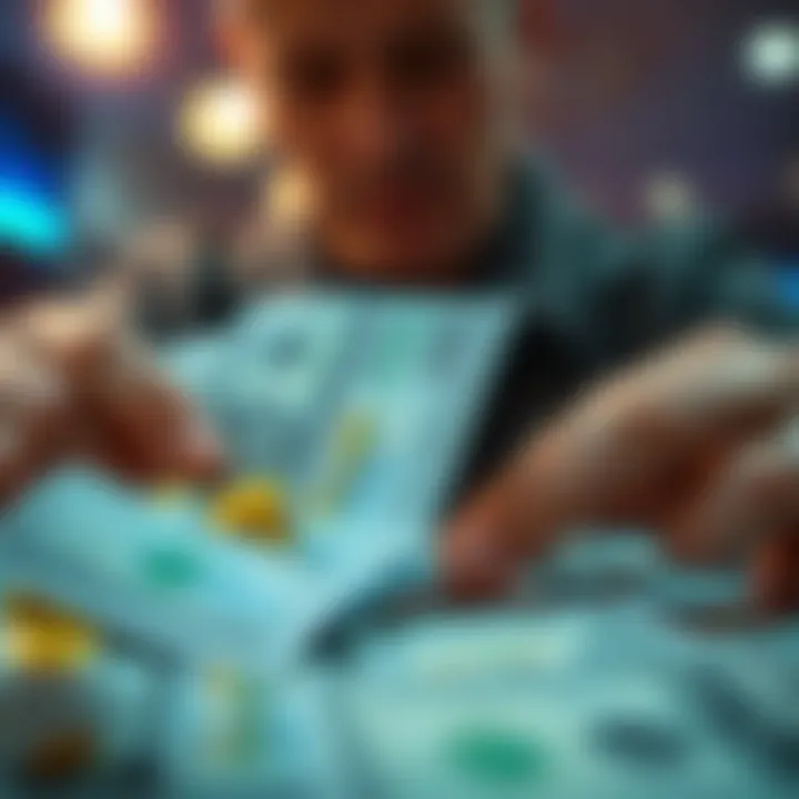 Illustration of cash and checks representing lottery winnings